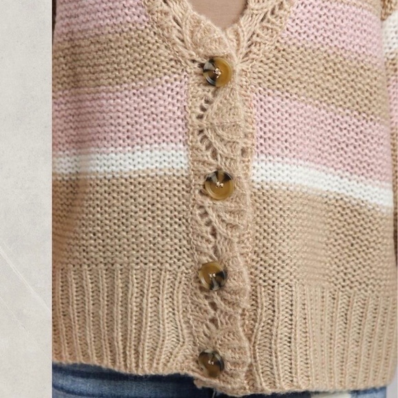 WISHLIST APPAREL Striped Button Front V-Neck Relaxed Sweater Cardigan-M/L NWT - Picture 5 of 5